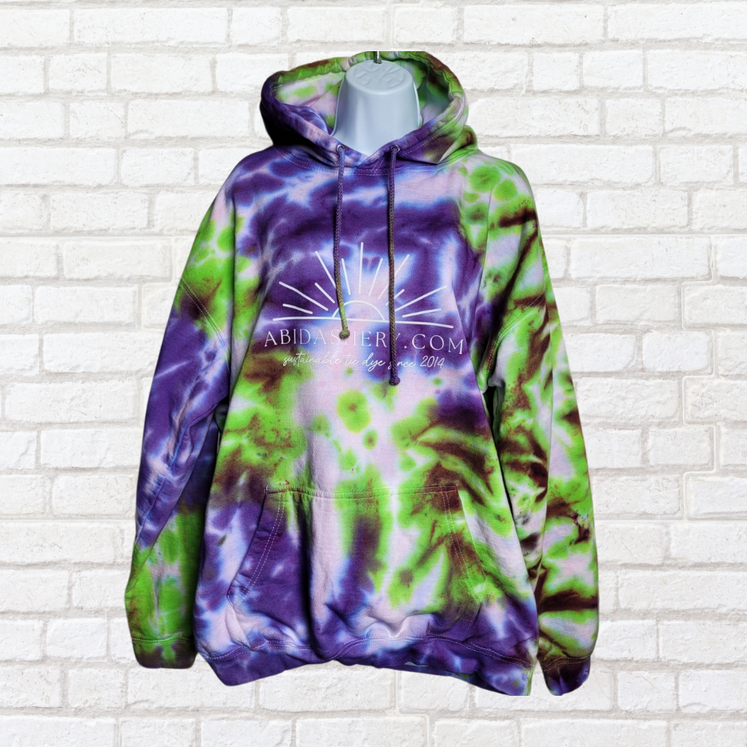 Neon Green & Purple Tie Dye Logo Hoodie Organic Cotton