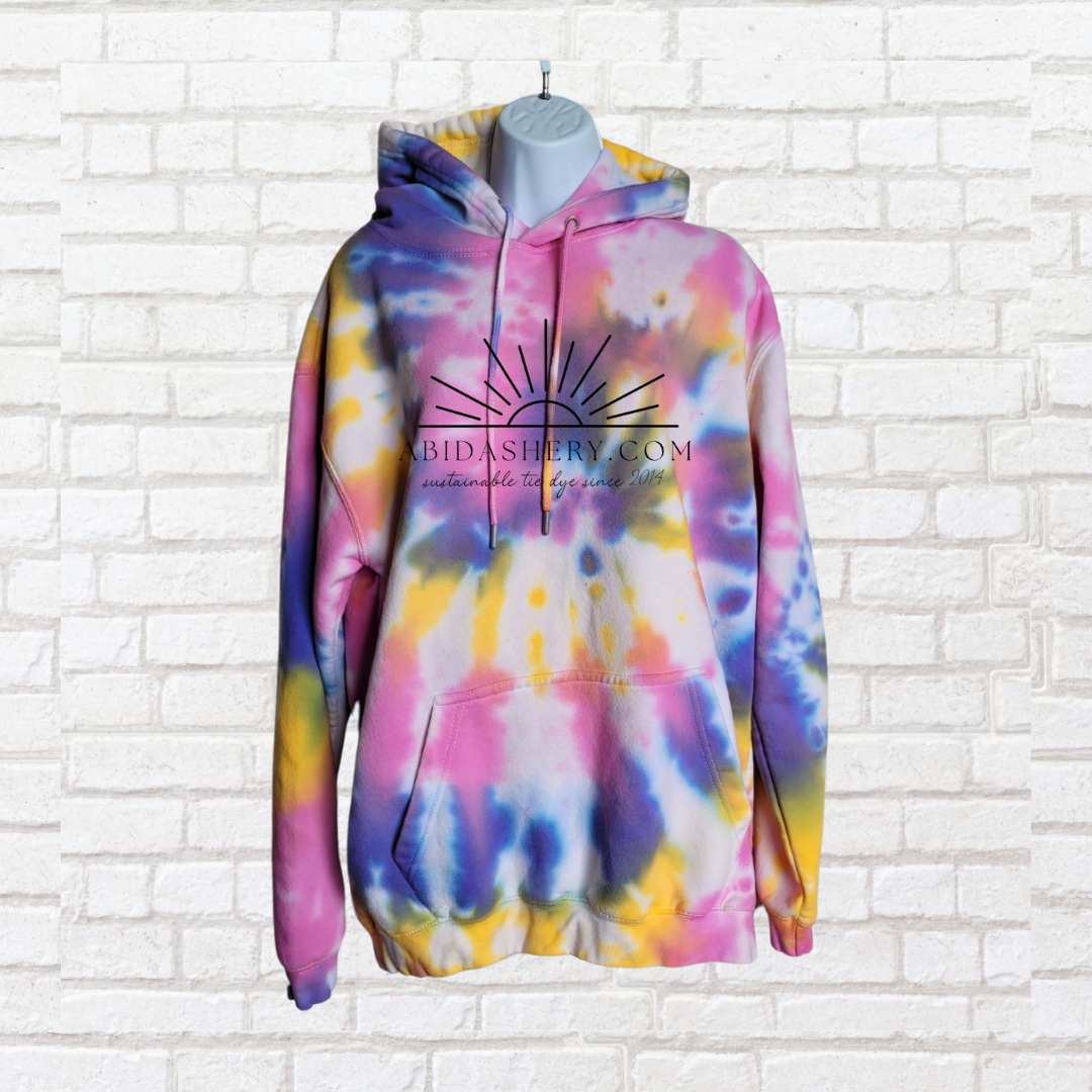 Yellow Pink & Lilac Tie Dye Logo Hoodie Organic Cotton