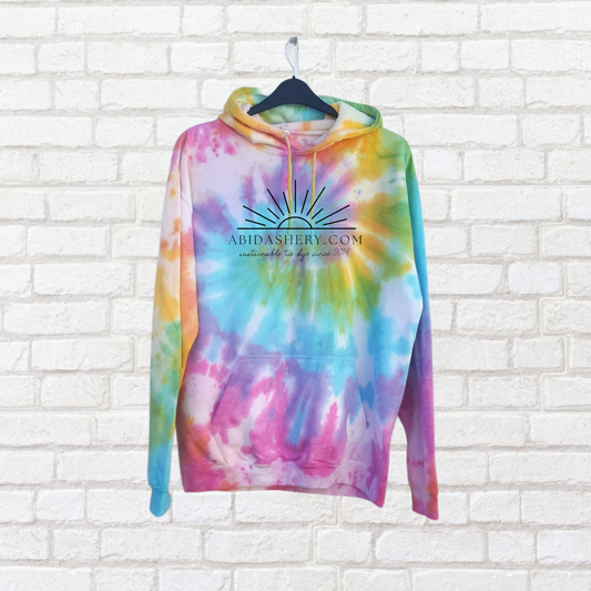 Tie Dye Logo Hoodie Pink Yellow Blue Organic Cotton