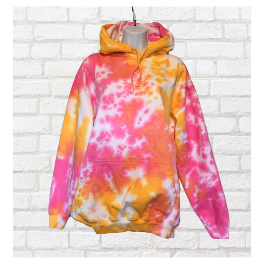 Pink, yellow & orange tie dye hoodie detail | Vibrant colours | AbiDashery
