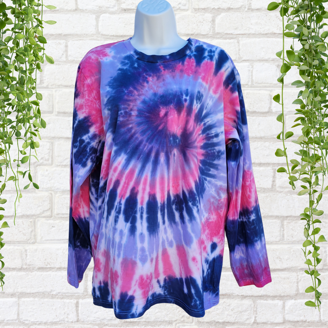 Purple, navy & pink tie dye long sleeve top | Hand Dyed in the UK | AbiDashery
