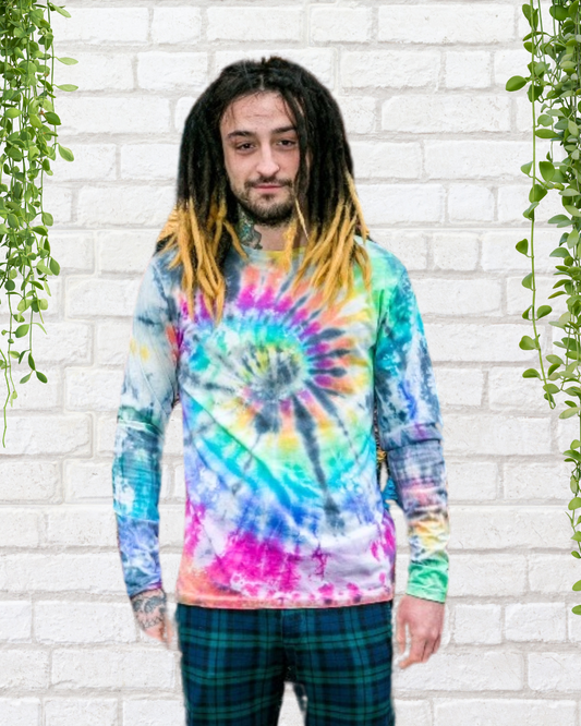 Rainbow & Black Tie Dye Long Sleeve Tee | Unisex Winter Fashion