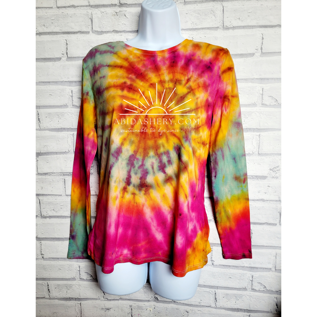 Long Sleeve Tie Dye Top UK 16/ US 12 in Yellow, Pink and Green