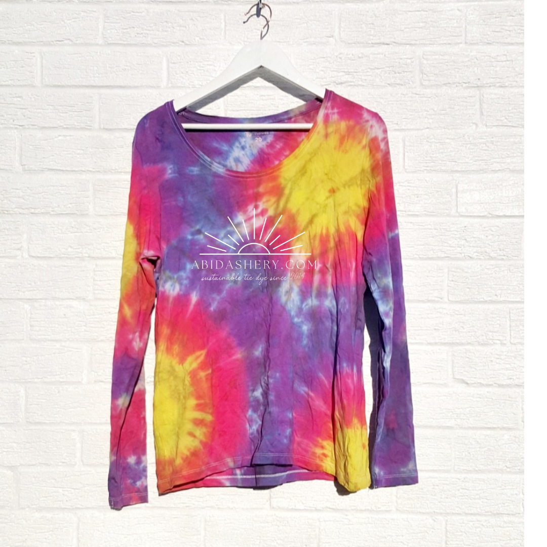 Long Sleeve Tie Dye Top UK 18  in Yellow, Pink and Purple