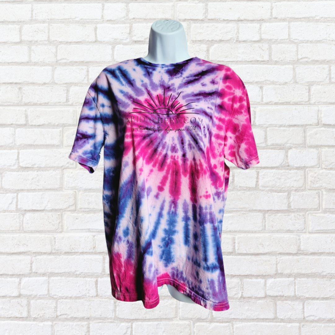 Pink Blue Purple Tie Dye Logo T-shirt in Organic Cotton