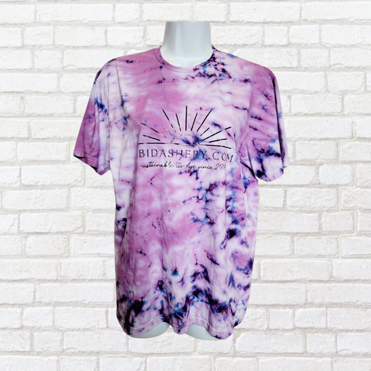 Purple tie dye logo t-shirt organic cotton