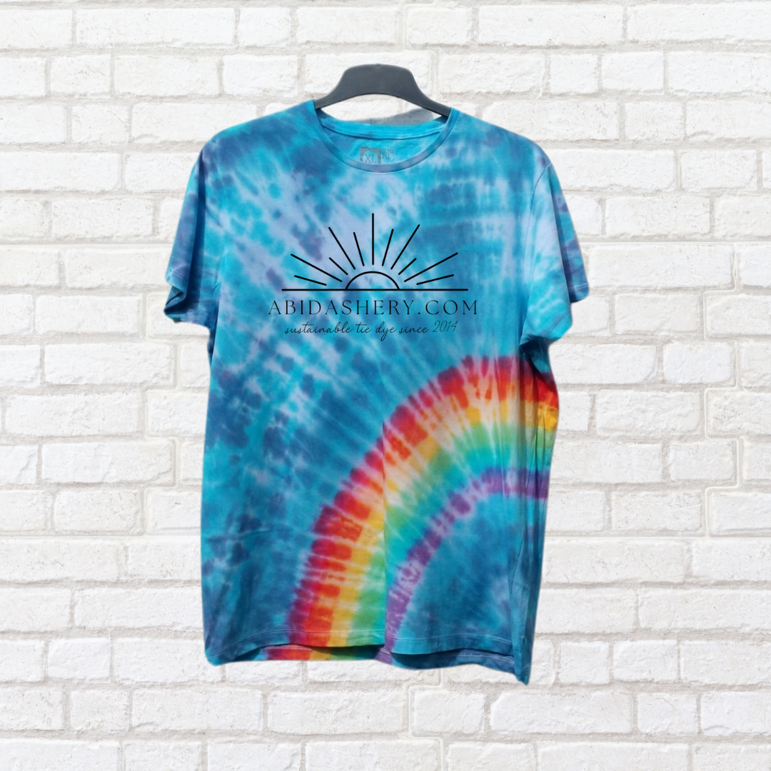 Blue Sky Rainbow Arch Logo Tie Dye Organic Cotton T-shirt