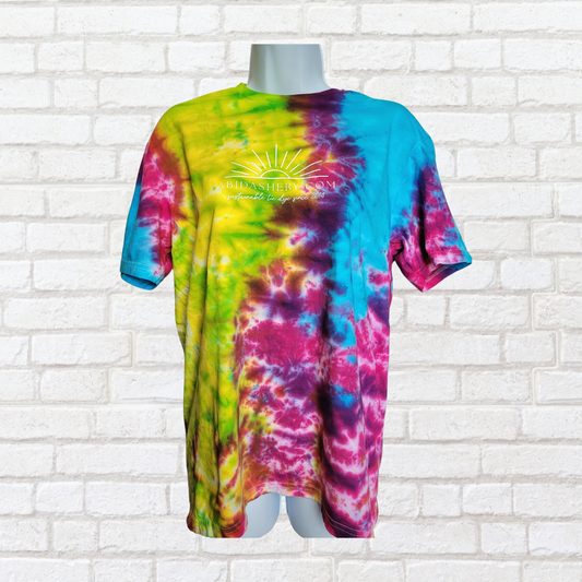 Neon Green Yellow Pink & Blue Tie Dye T-shirt Organic Cotton