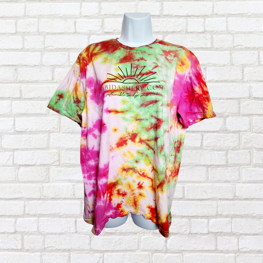 Neon Watermelon Pink Green & Yellow Tie Dye Logo T-shirt Organic Cotton