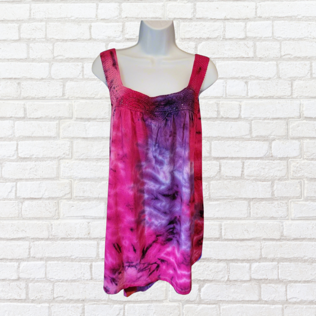 Tie dye Crochet Mini Dress Tie Dye UK 12 Pink & Purple