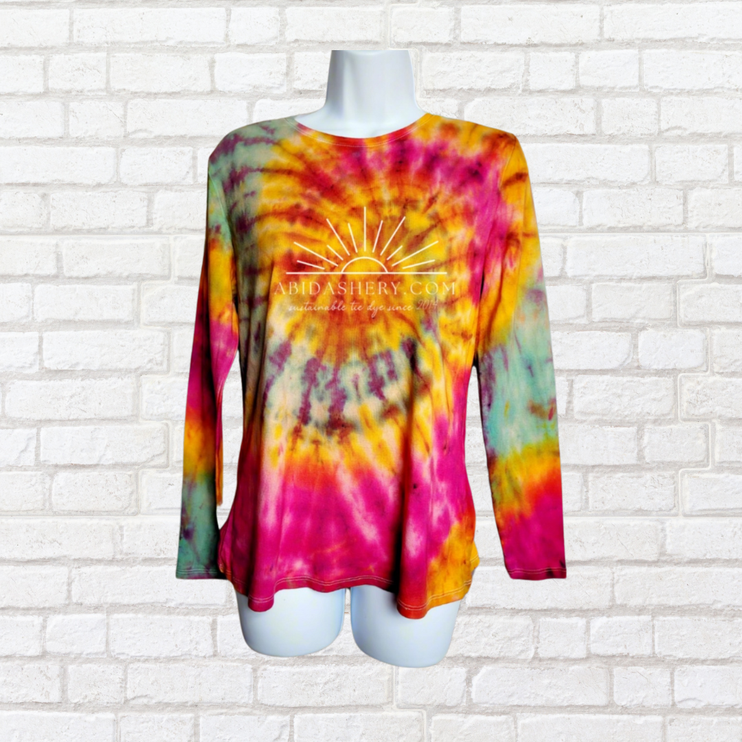 Long Sleeve Tie Dye Top UK 16/ US 12 in Yellow, Pink and Green