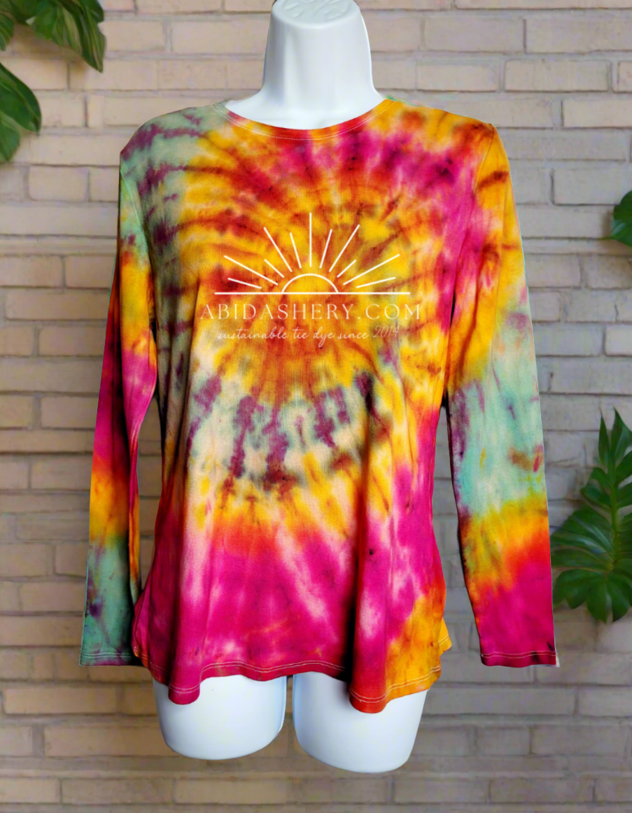 Long Sleeve Tie Dye Top UK 16/ US 12 in Yellow, Pink and Green