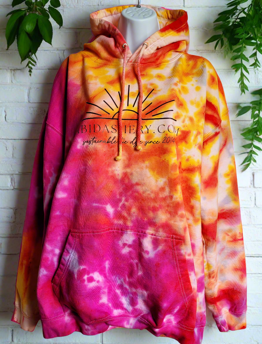 Pink orange yellow Tie Dye logo Hoodie Organic Cotton