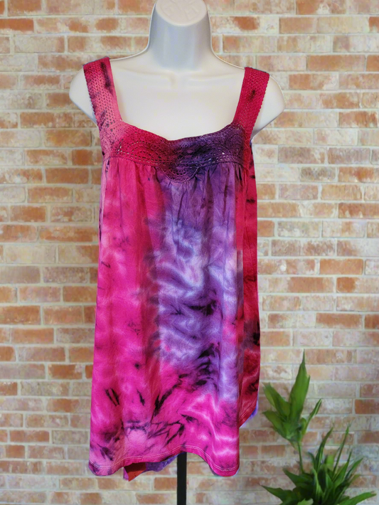 Tie dye Crochet Mini Dress Tie Dye UK 12 Pink & Purple