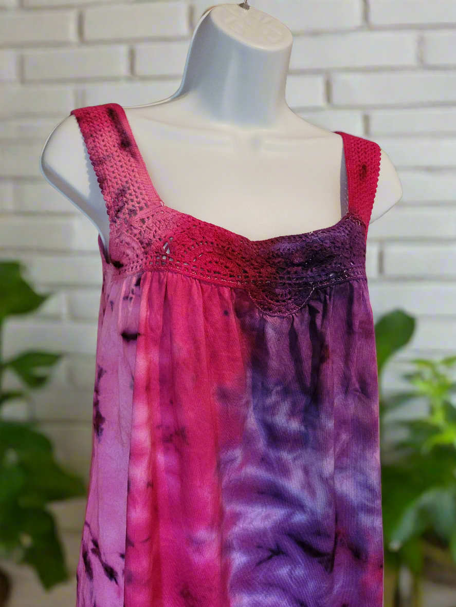 Tie dye Crochet Mini Dress Tie Dye UK 12 Pink & Purple