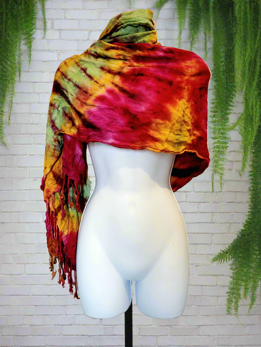 Green, Yellow & Pink Pashmina Tie Dye