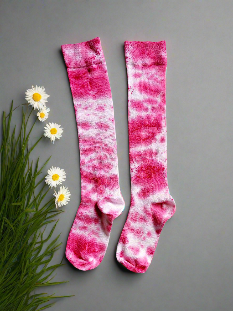 Pink Tie Dye Bamboo Knee High Socks