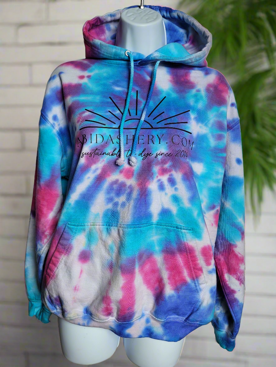 Tie Dye Logo Hoodie Organic Cotton Pink Purple Blue