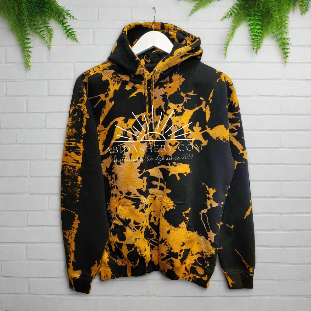 Bleached Tie Dye Logo Hoodie Black & Yellow