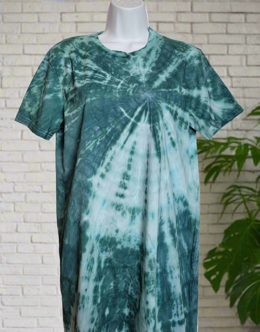 Green Tie Dye Organic Cotton T-shirt Dress to fit size UK 10/12