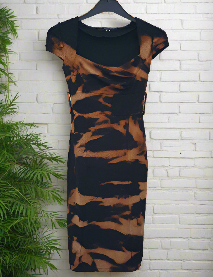 Bleach Dye Dress UK 6 / US 2 Black & Burnt Orange