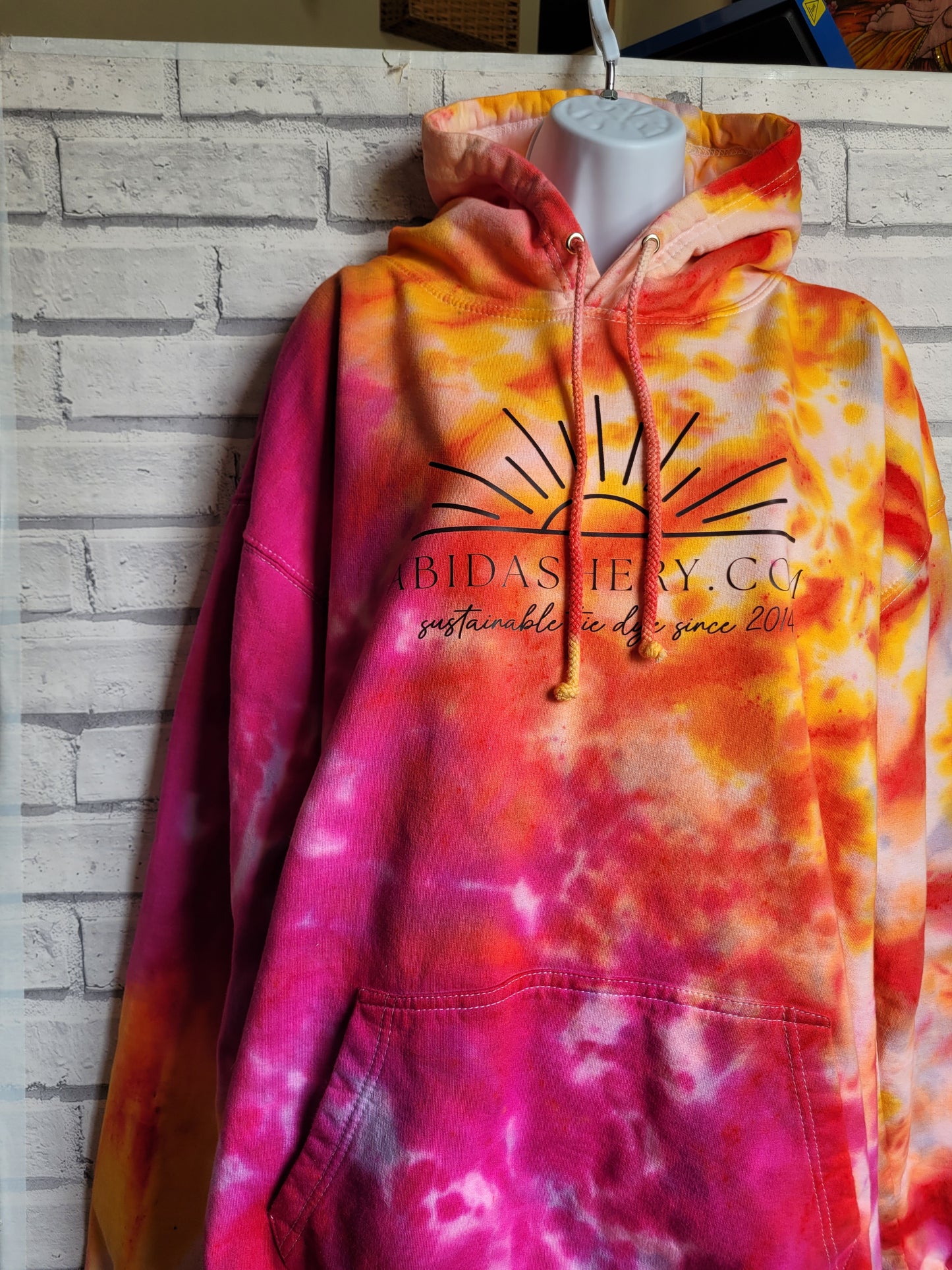 Pink orange yellow Tie Dye logo Hoodie Organic Cotton