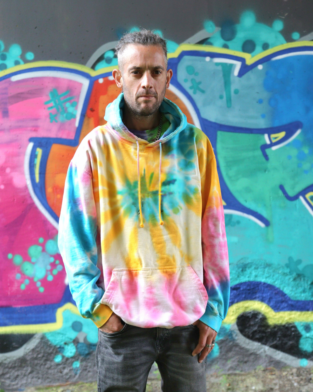 Tie Dye Hoodie Pink Yellow Blue Organic Cotton
