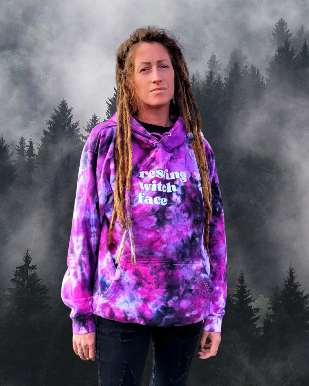 Resting Witch Face Tie Dye Halloween Hoodie | Organic Cotton | Sustainable Fall Fashion