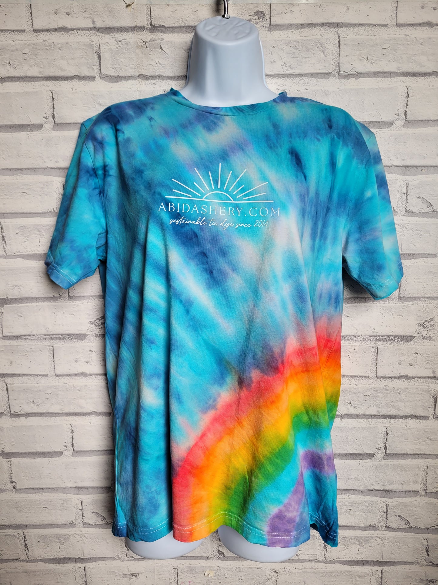 Blue Sky Rainbow Arch Logo Tie Dye Organic Cotton T-shirt