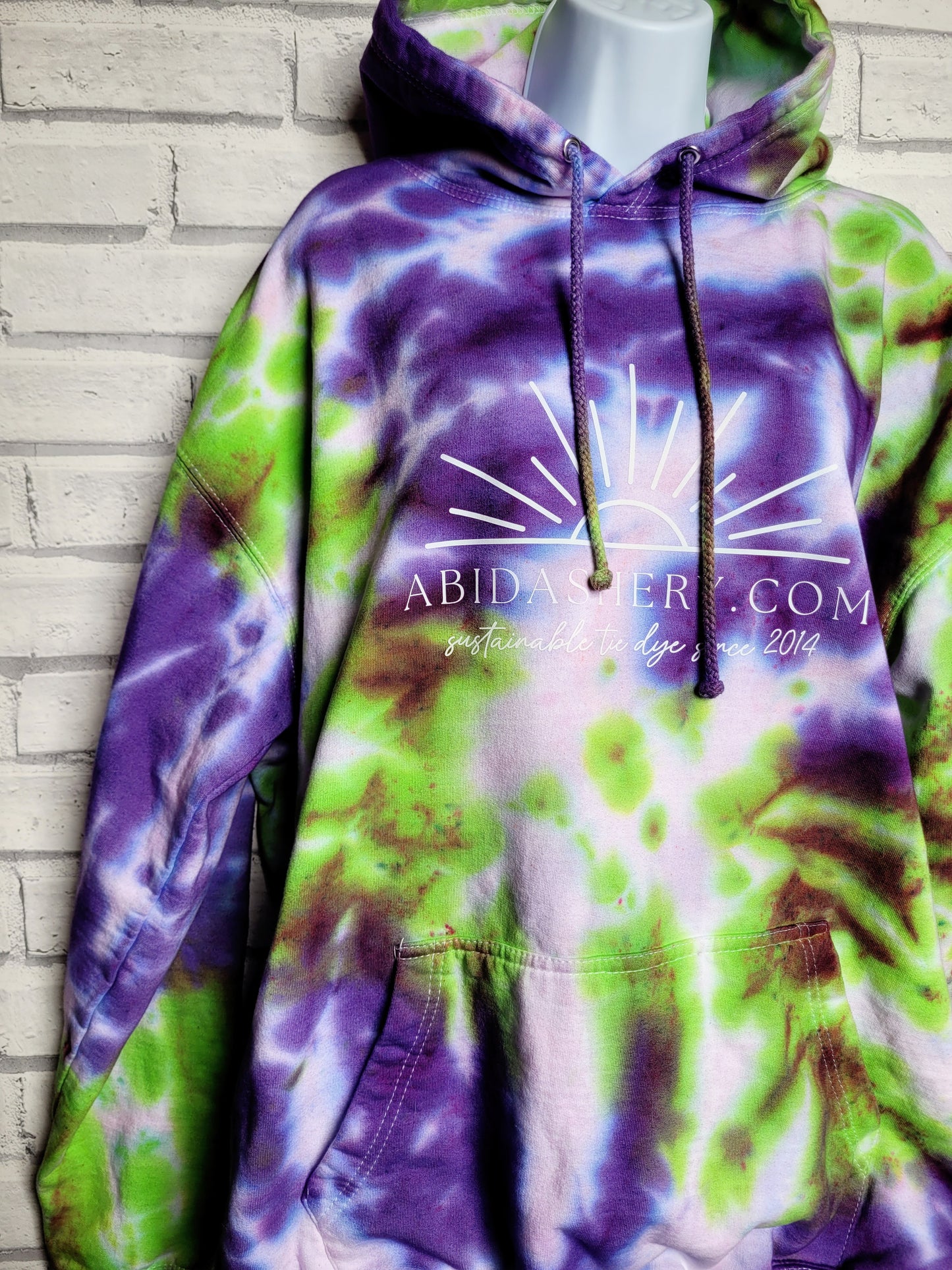 Neon Green & Purple Tie Dye Logo Hoodie Organic Cotton