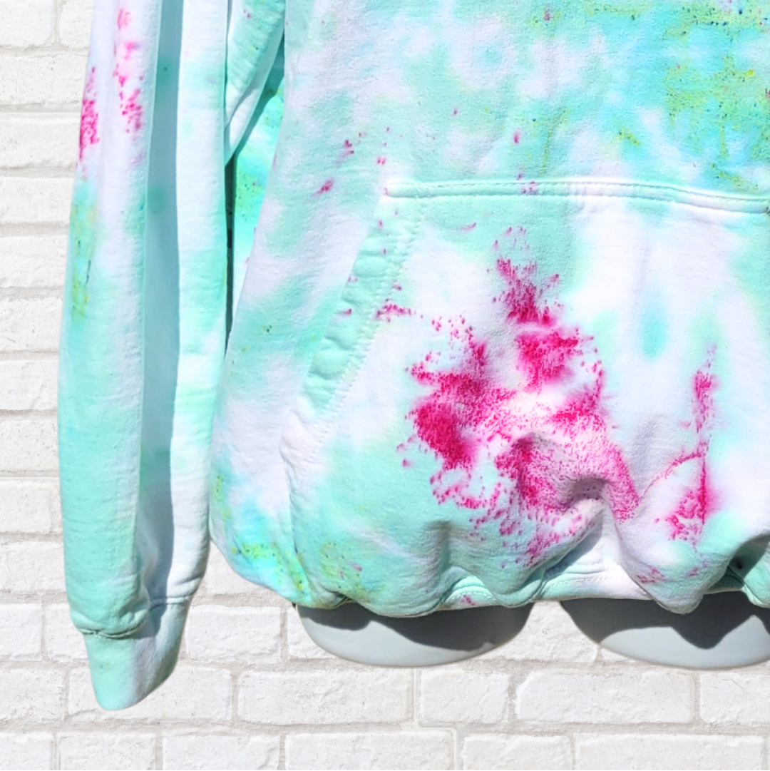 Mint green & hot pink tie dye hoodie | PETA vegan approved | AbiDashery
