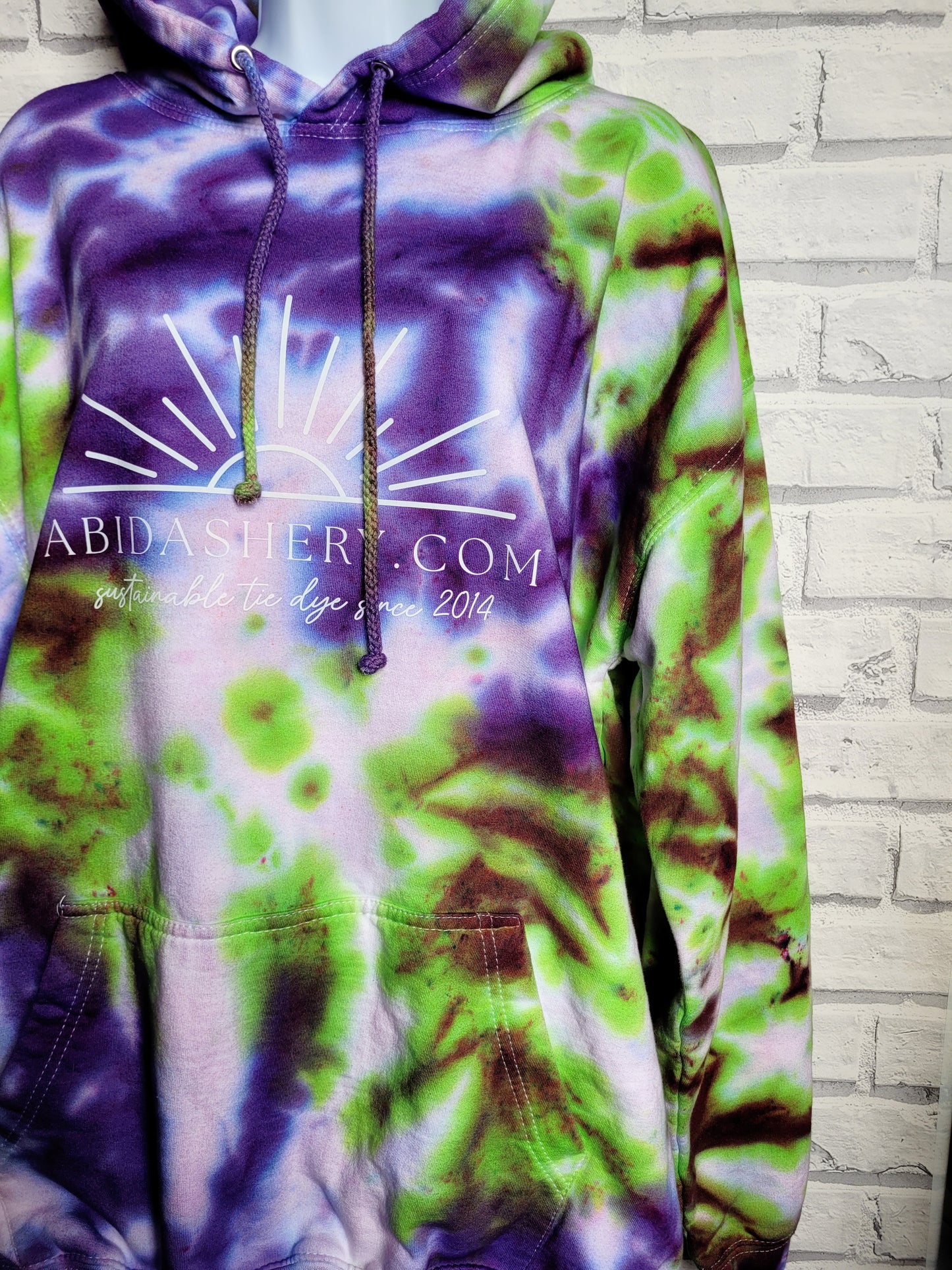 Neon Green & Purple Tie Dye Logo Hoodie Organic Cotton