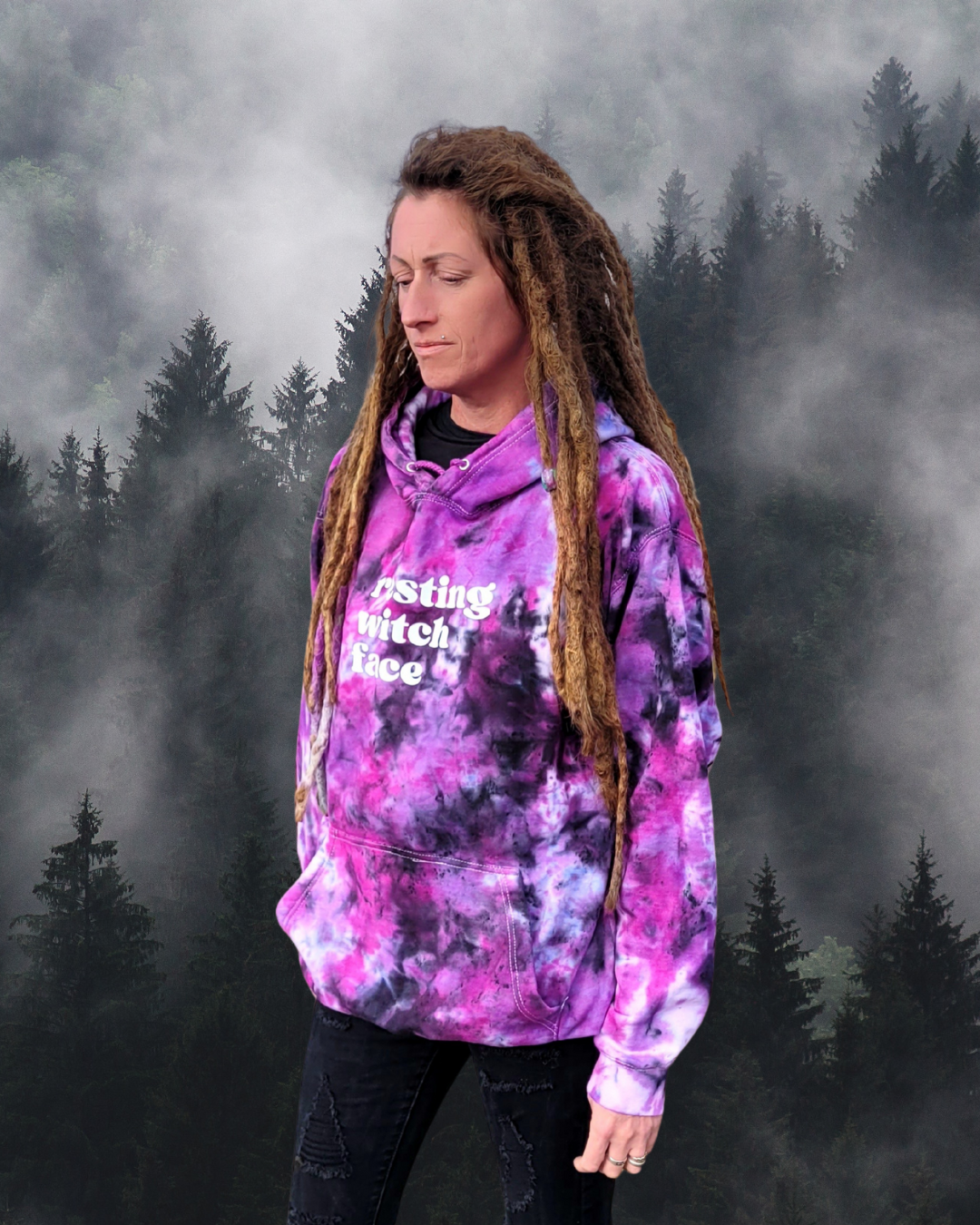 Resting Witch Face Tie Dye Halloween Hoodie | Organic Cotton | Sustainable Fall Fashion