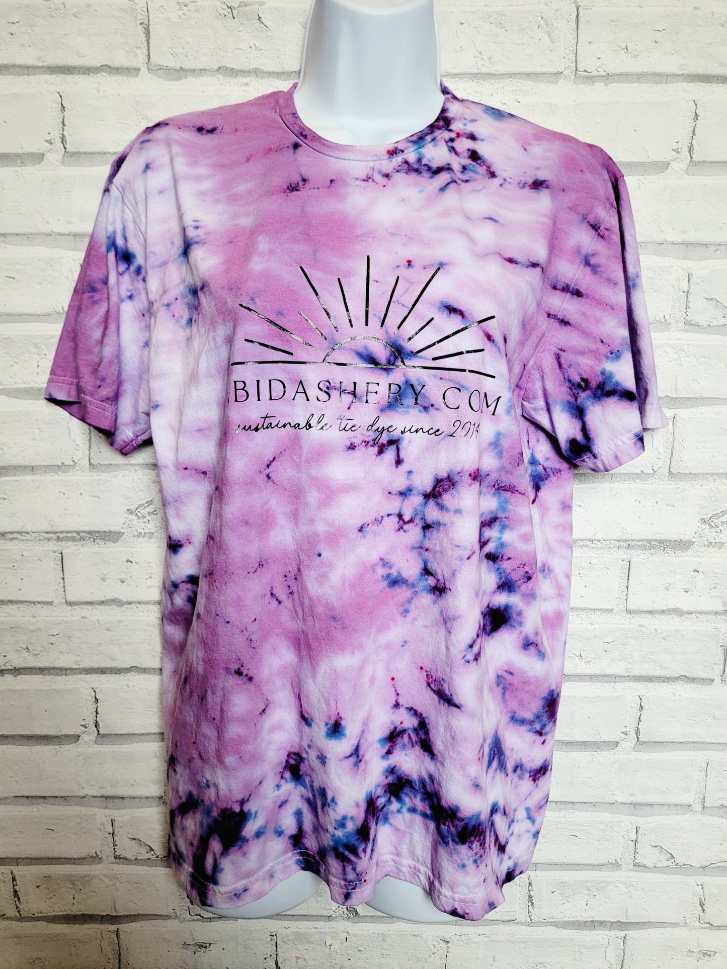 Purple tie dye logo t-shirt organic cotton