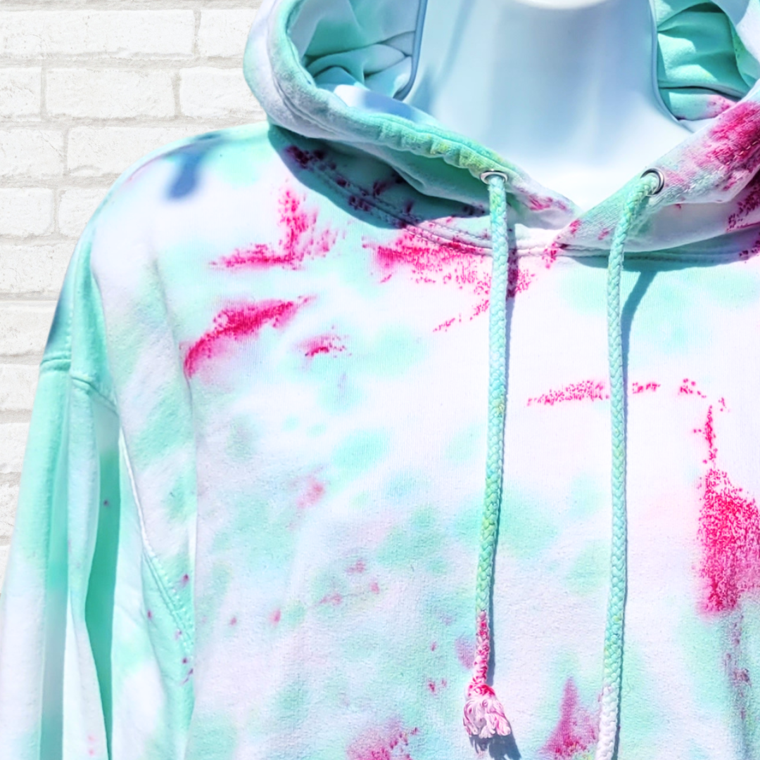 Mint green & hot pink tie dye hoodie | Hand dyed to order | AbiDashery
