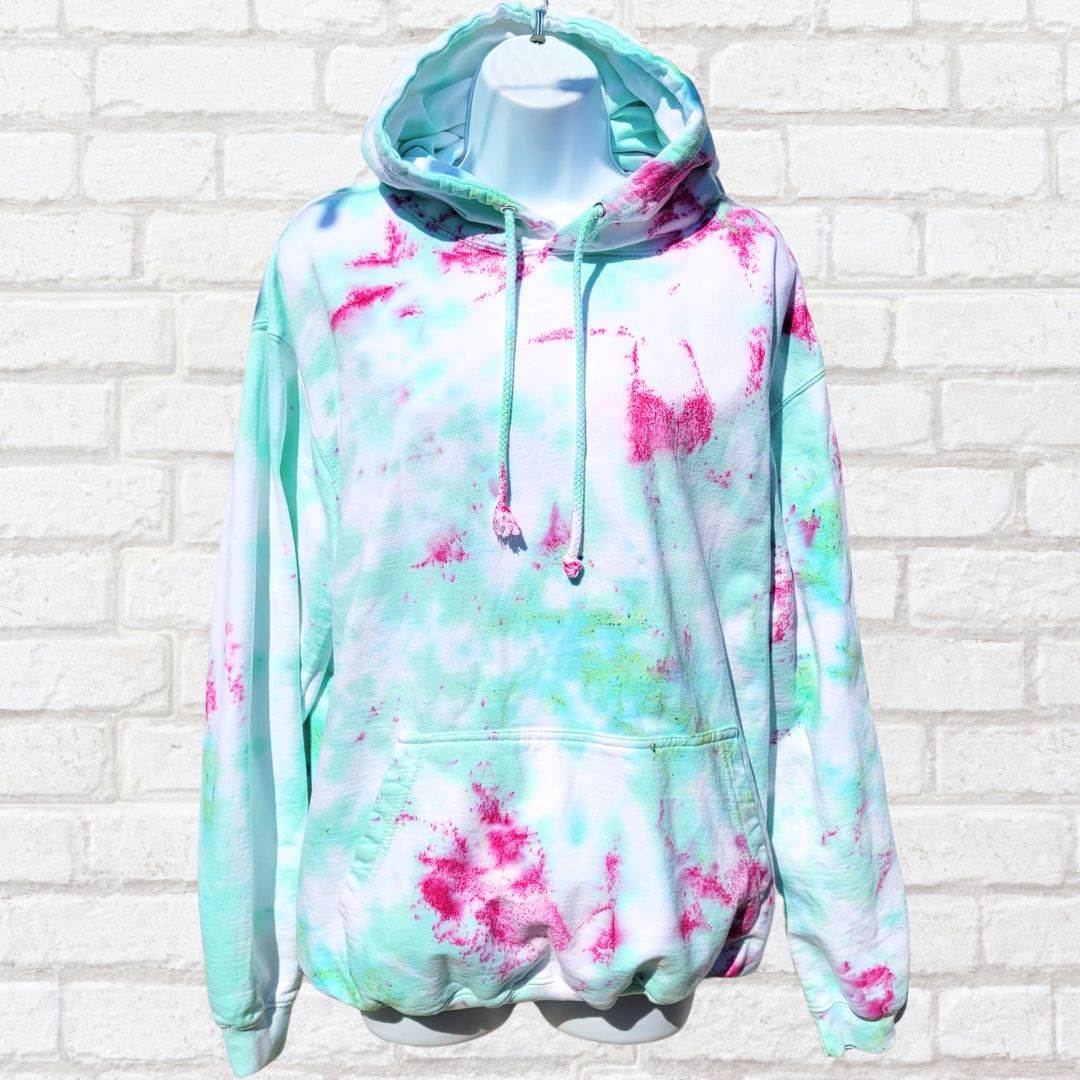 Mint green & hot pink tie dye hoodie | Unisex | Festival wear | AbiDashery
