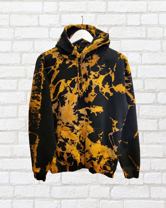 Yellow & Black Hoodie | Bleach Tie Dye |Unisex Winter Fashion | Vegan Dyes