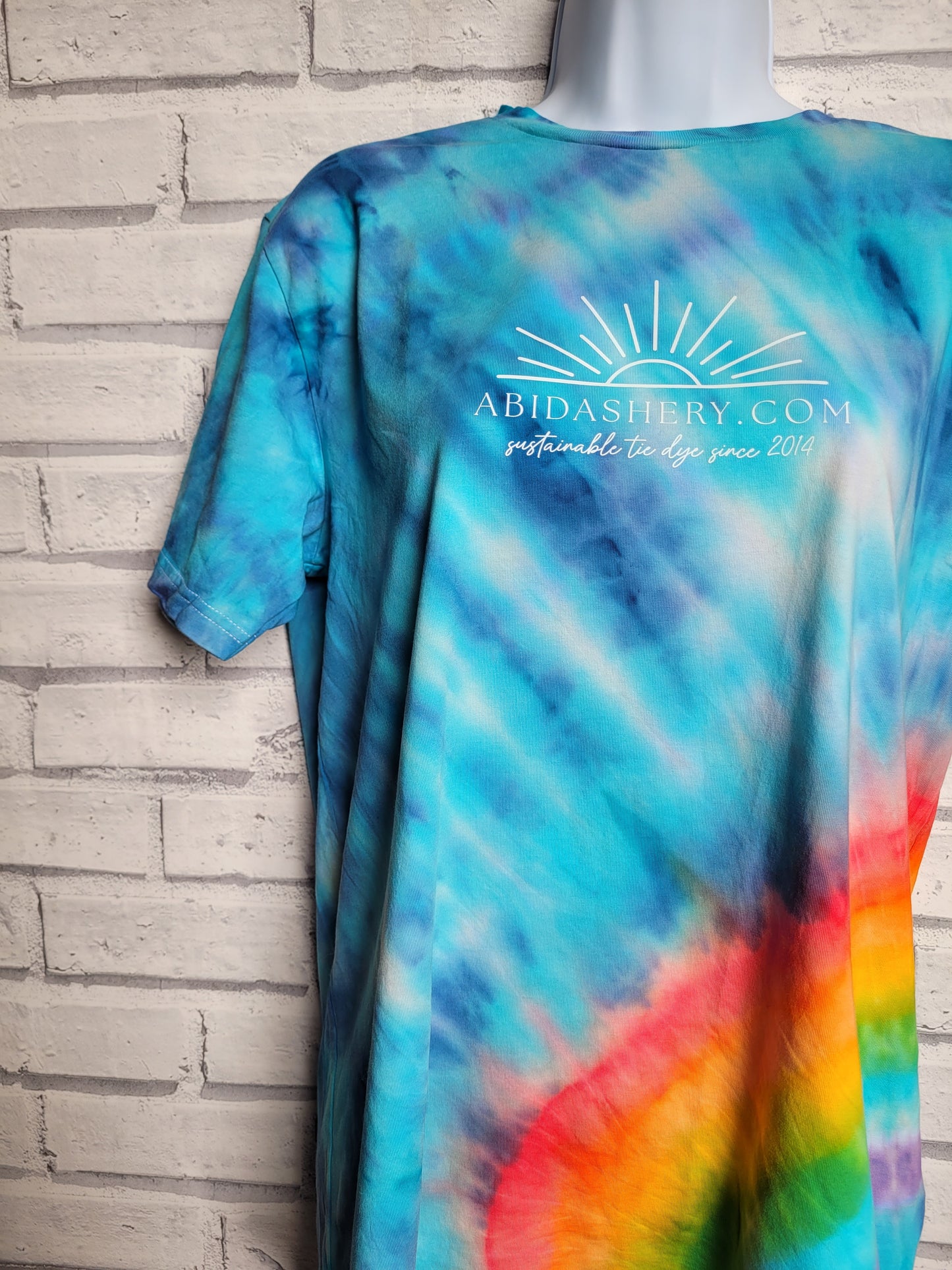 Blue Sky Rainbow Arch Logo Tie Dye Organic Cotton T-shirt