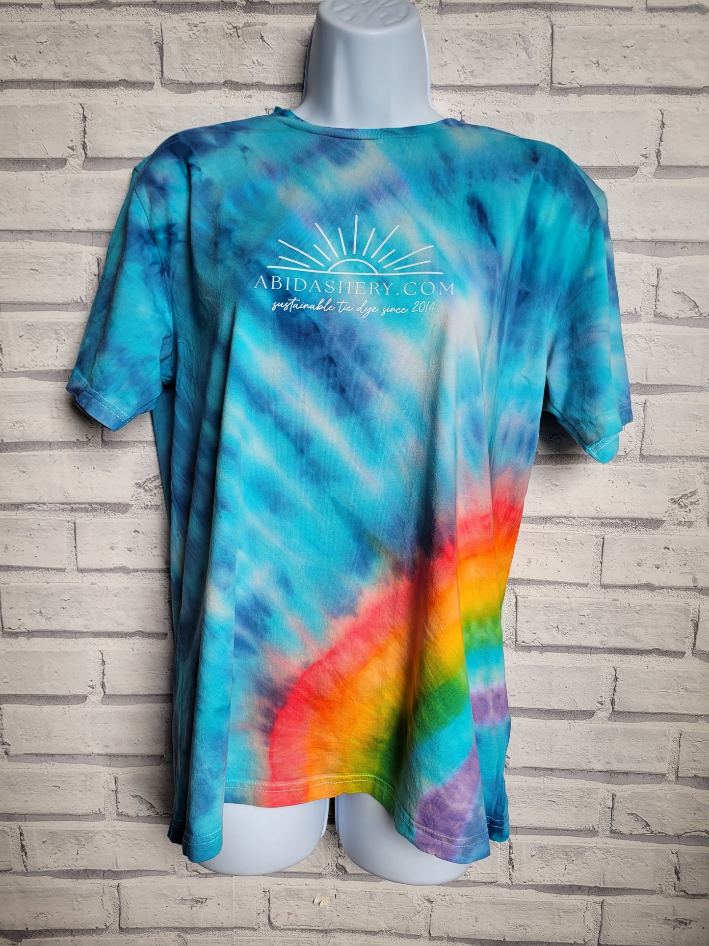 Blue Sky Rainbow Arch Logo Tie Dye Organic Cotton T-shirt