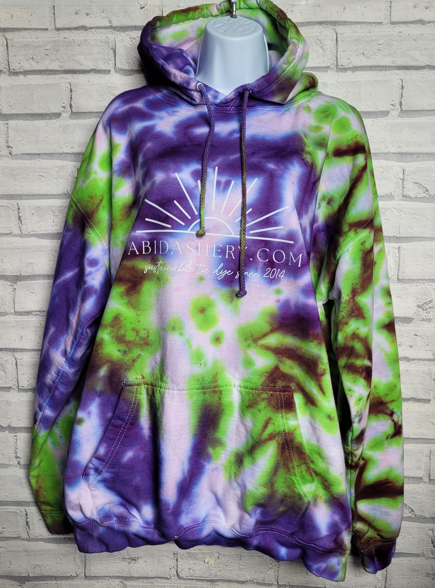 Neon Green & Purple Tie Dye Logo Hoodie Organic Cotton