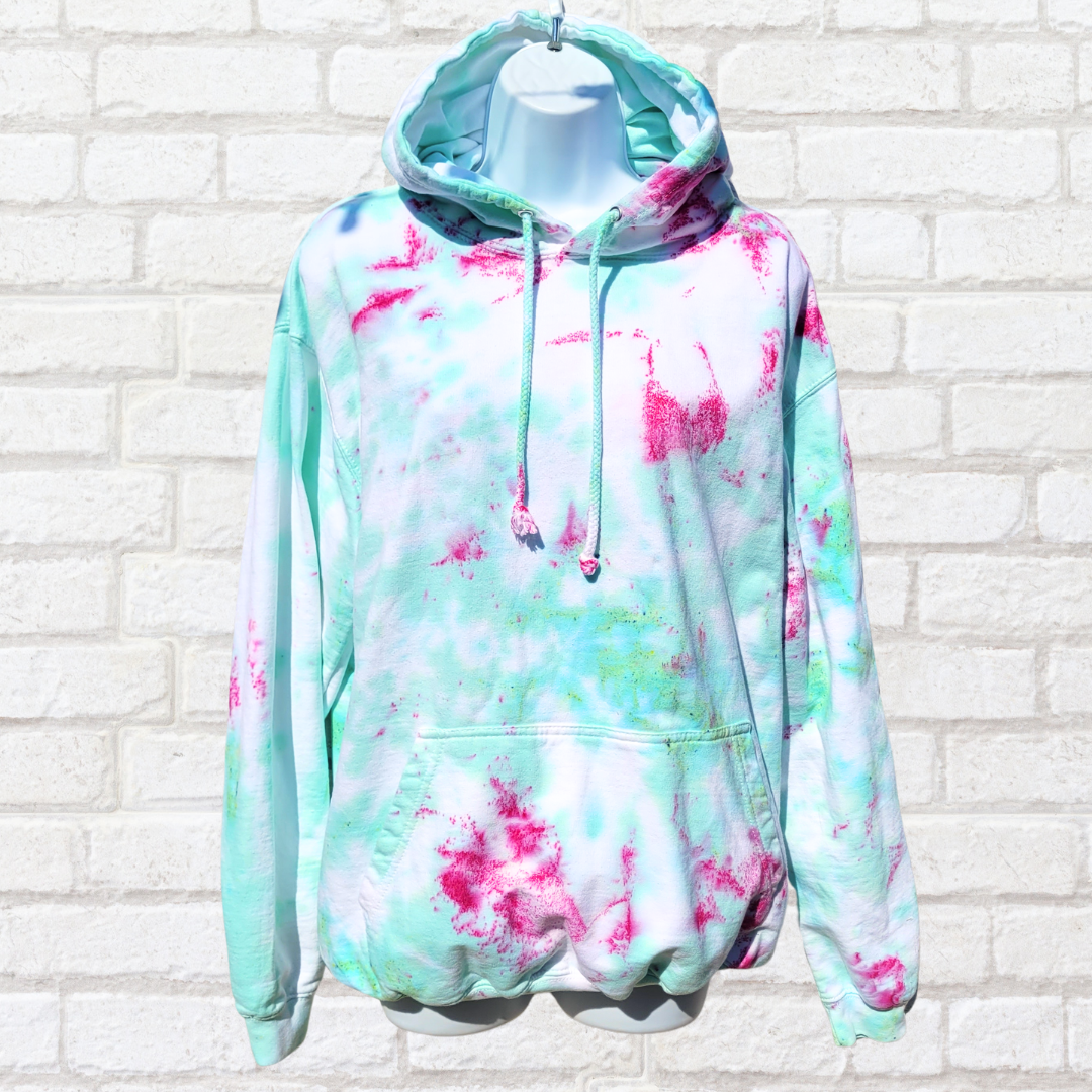Mint green & hot pink tie dye hoodie | Organic Cotton | Hand Dyed in the UK | AbiDashery