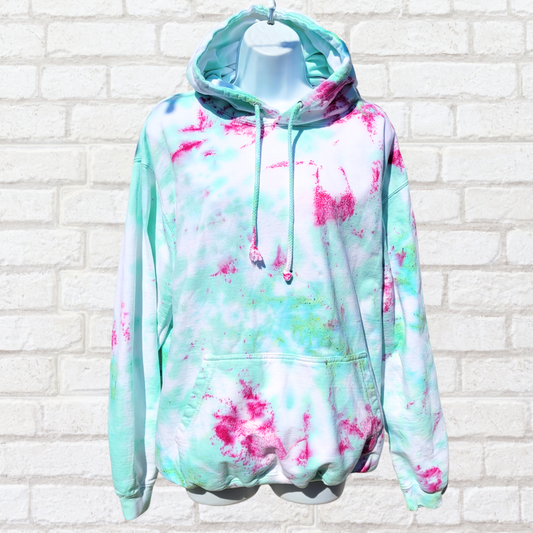 Mint green & hot pink tie dye hoodie | Organic Cotton | Hand Dyed in the UK | AbiDashery