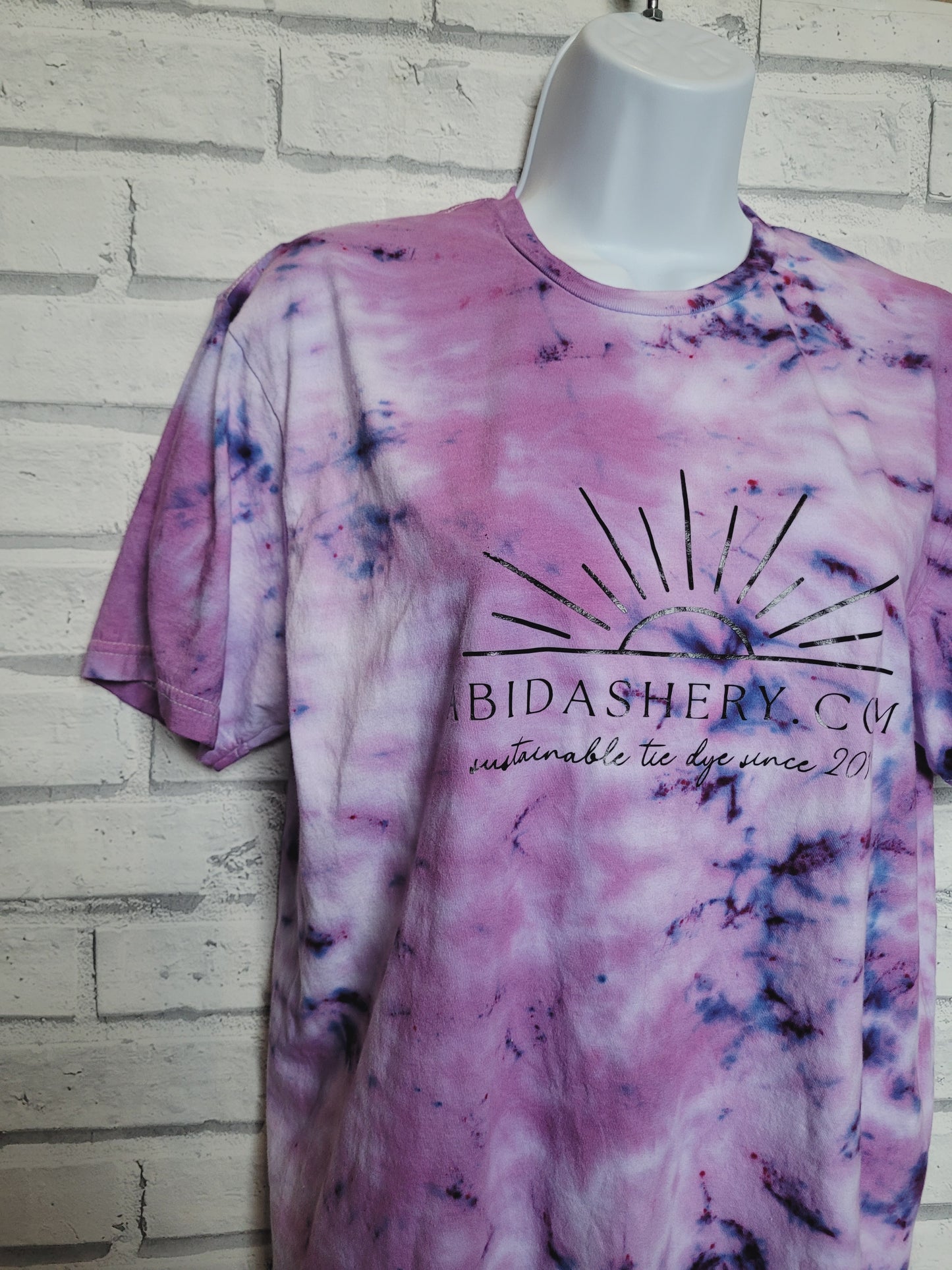 Purple tie dye logo t-shirt organic cotton