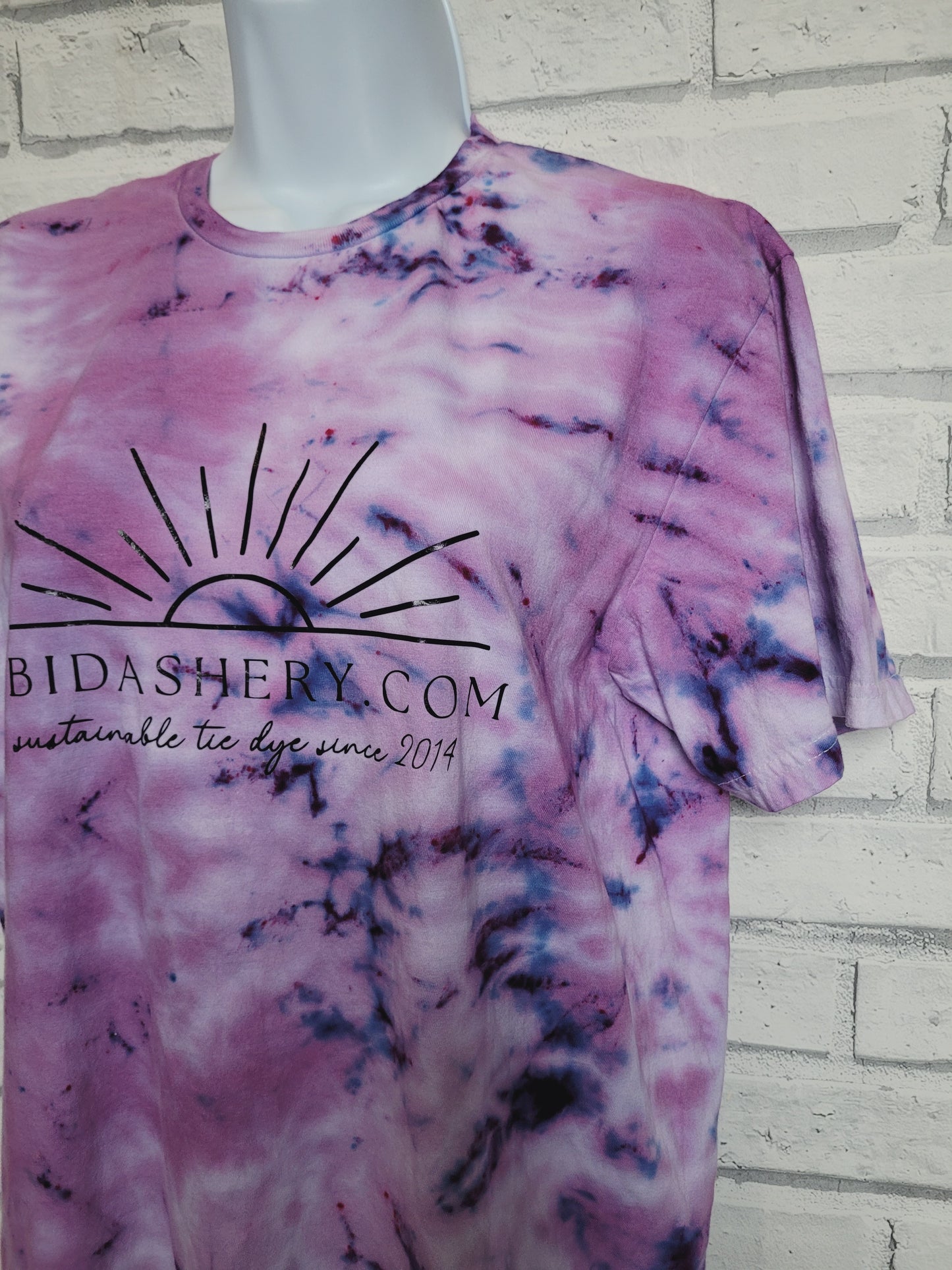 Purple tie dye logo t-shirt organic cotton