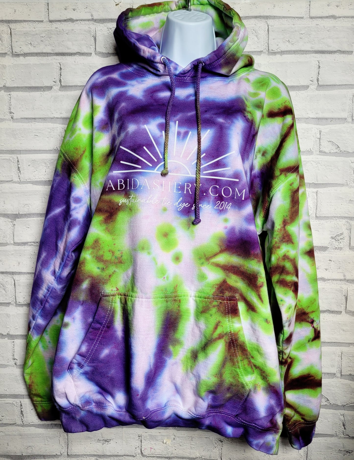 Neon Green & Purple Tie Dye Logo Hoodie Organic Cotton