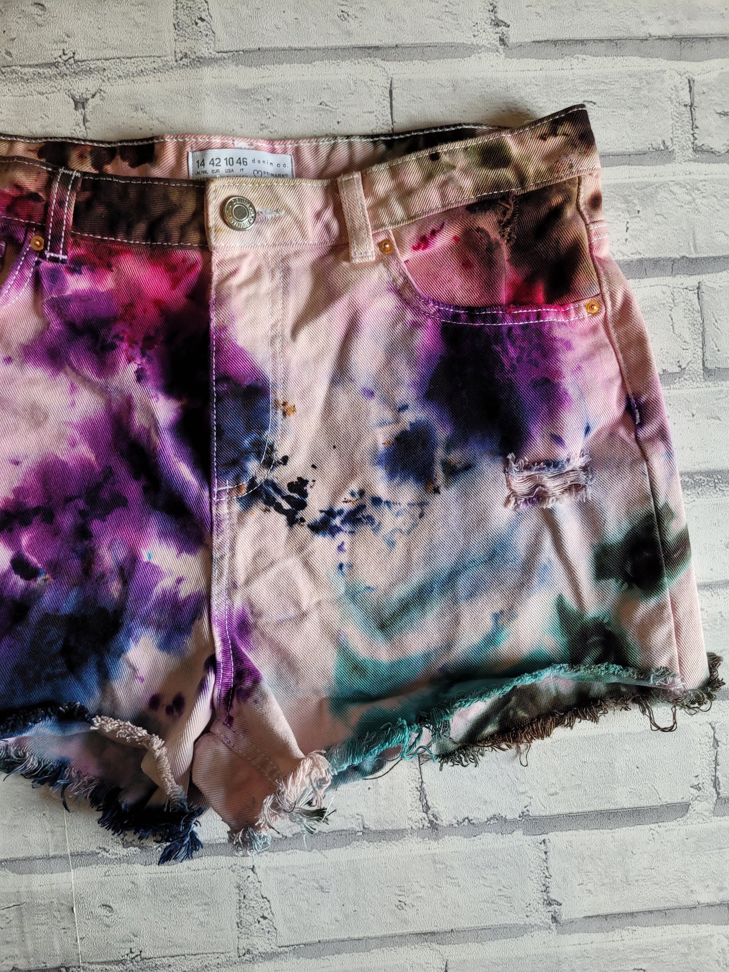 Tie dye denim shorts UK size 14