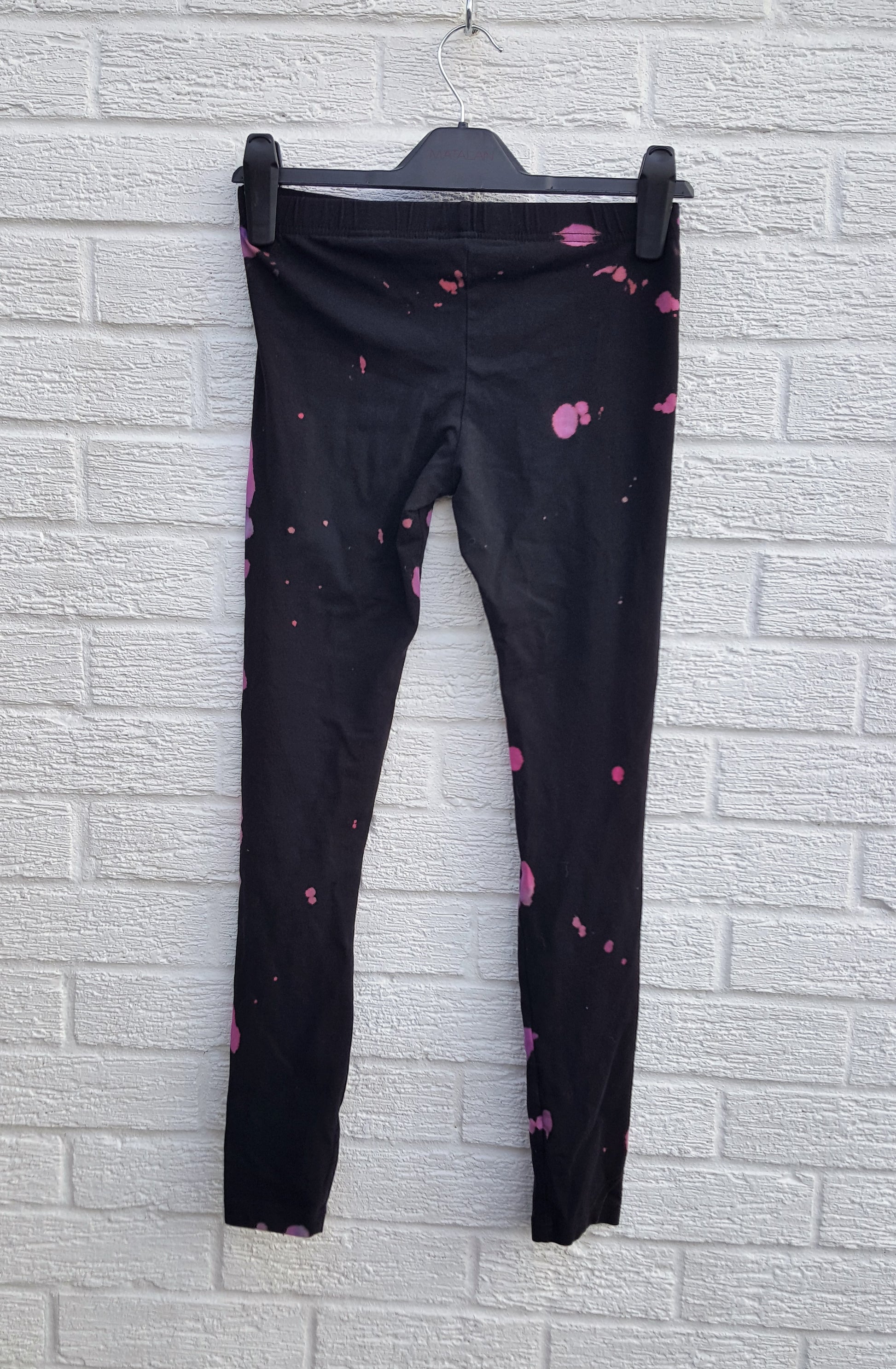 Bleach dyed and hand dyed women's leggings, perfect for yoga class! In beautiful aqua & pink bleach dye shades in 100% Cotton Size S.  Hand dyed with love by AbiDashery.  Only one pair available.   We only use recycled and compostable packaging!