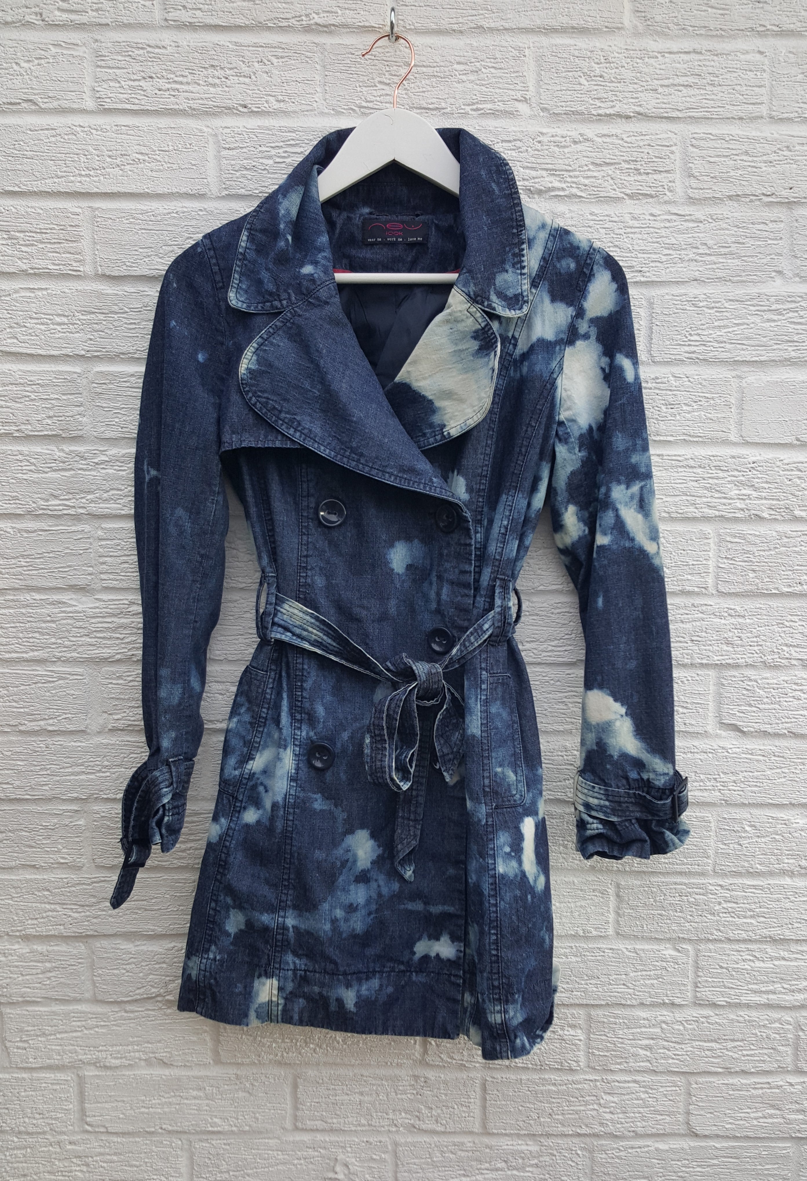 Tie Dye Denim Coat Bleach Ethical Upcycle UK 10 / US 6 Women's