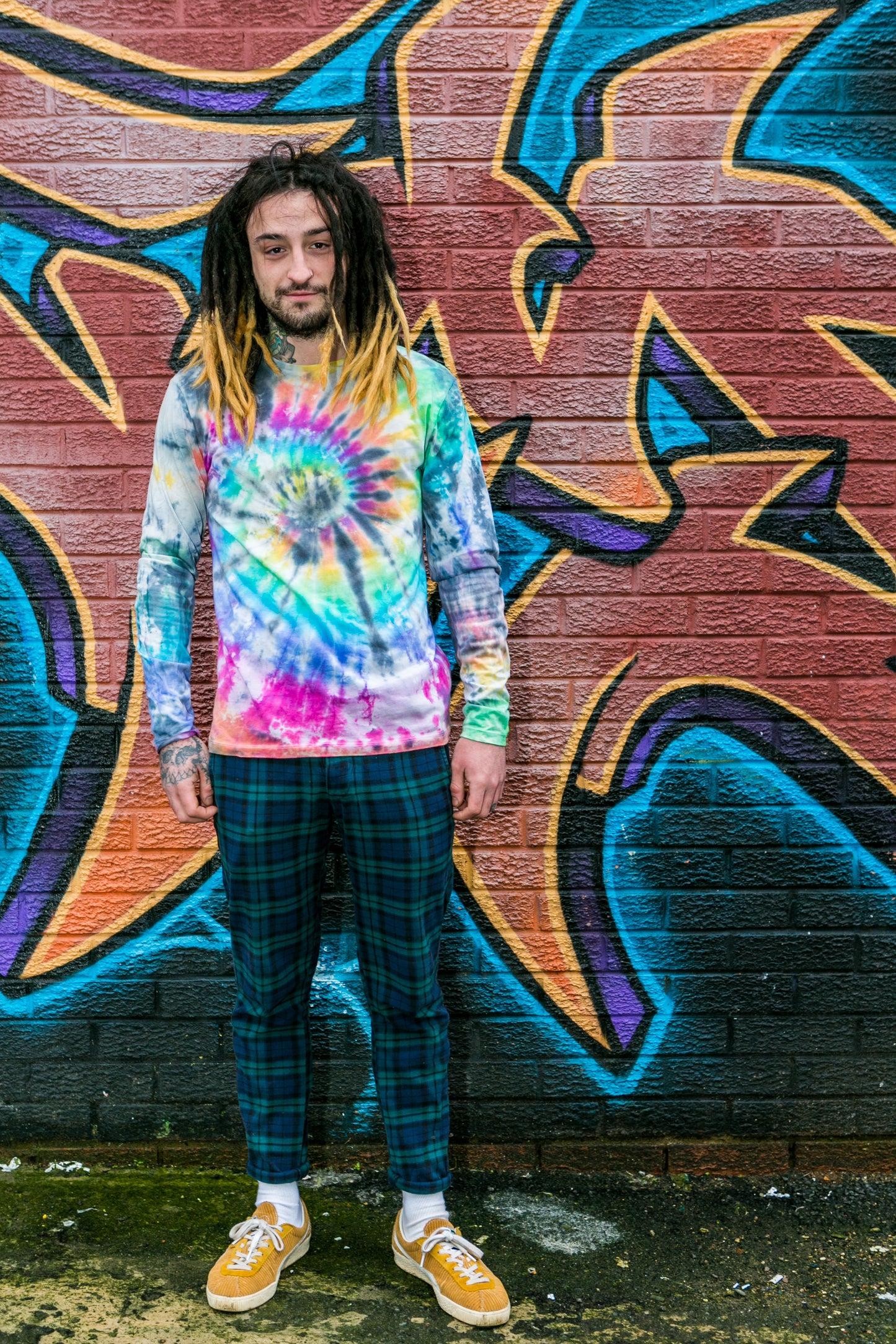 Rainbow & Black Tie Dye Long Sleeve Tee | Unisex Winter Fashion