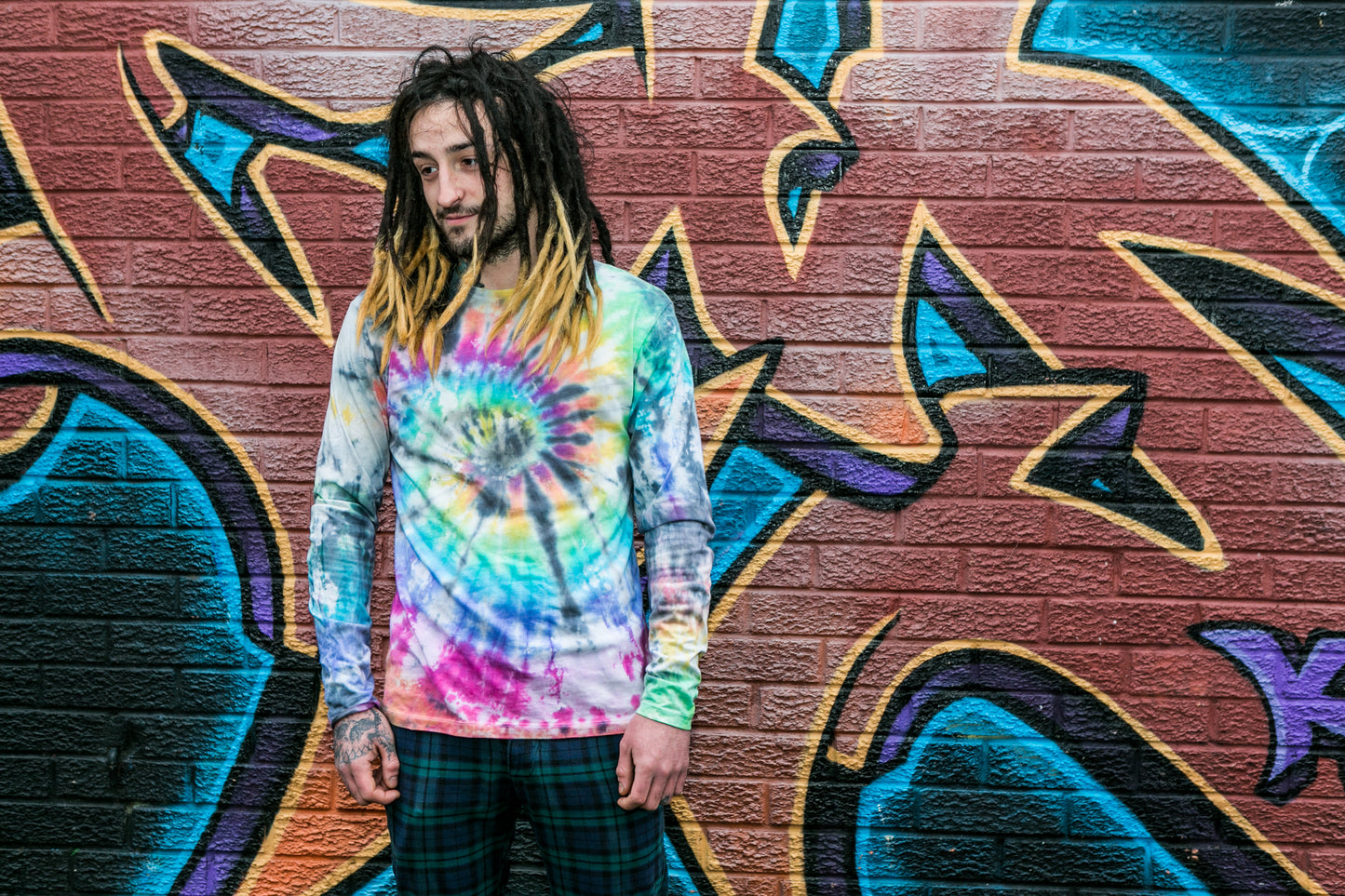 Rainbow & Black Tie Dye Long Sleeve Tee | Unisex Winter Fashion
